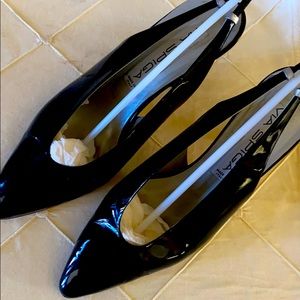 Via Spiga sling back black patent pumps